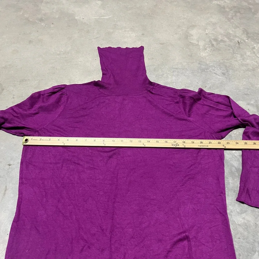 Dialogue Silk Cashmere Blend Turtleneck Sweater Purple Puff Shoulder Women 1X